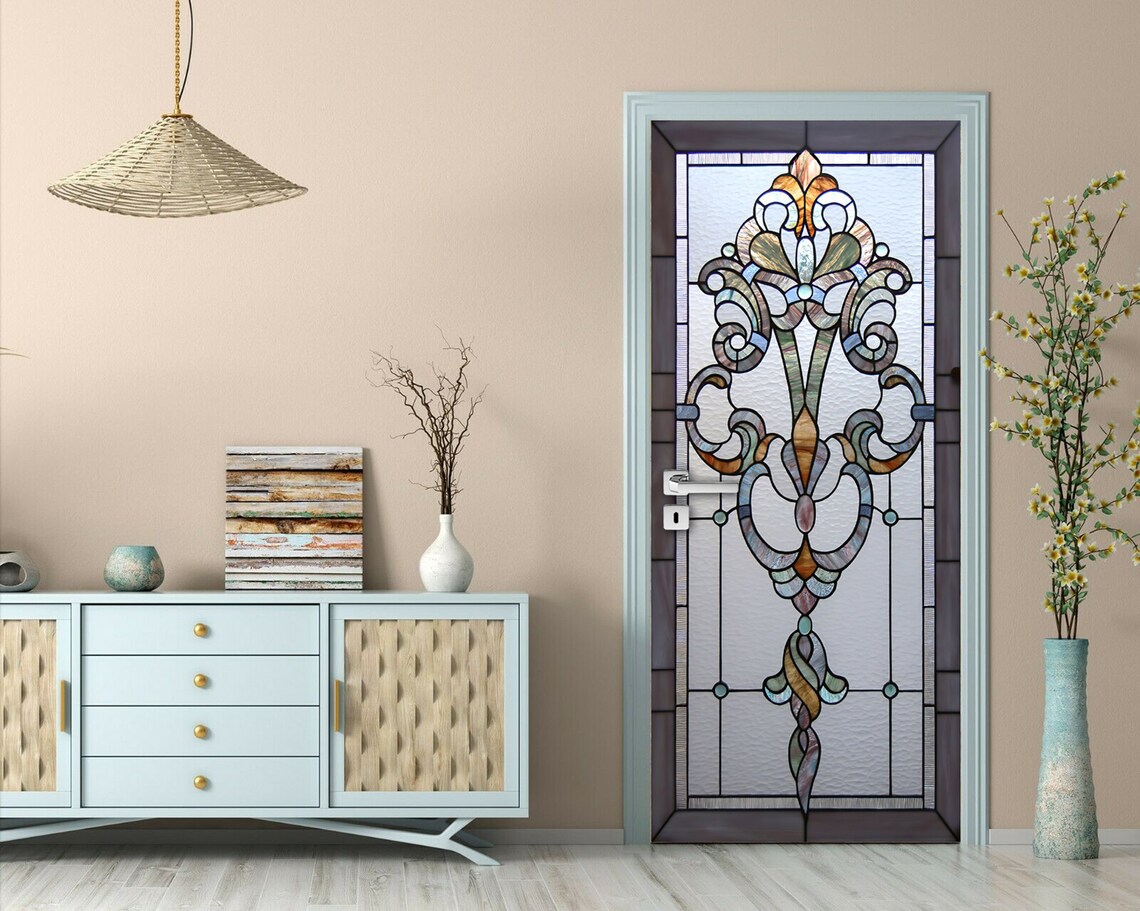 Selfadhesive Stained Glass Window Film Abstract Door Mural Etsy