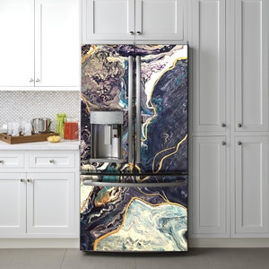 Marble Refrigerator Wrap Marble Vinyl Skin Fridge Stone Texture Door Mural, Abstract Fridge decal Peel & Stick, Custom any size