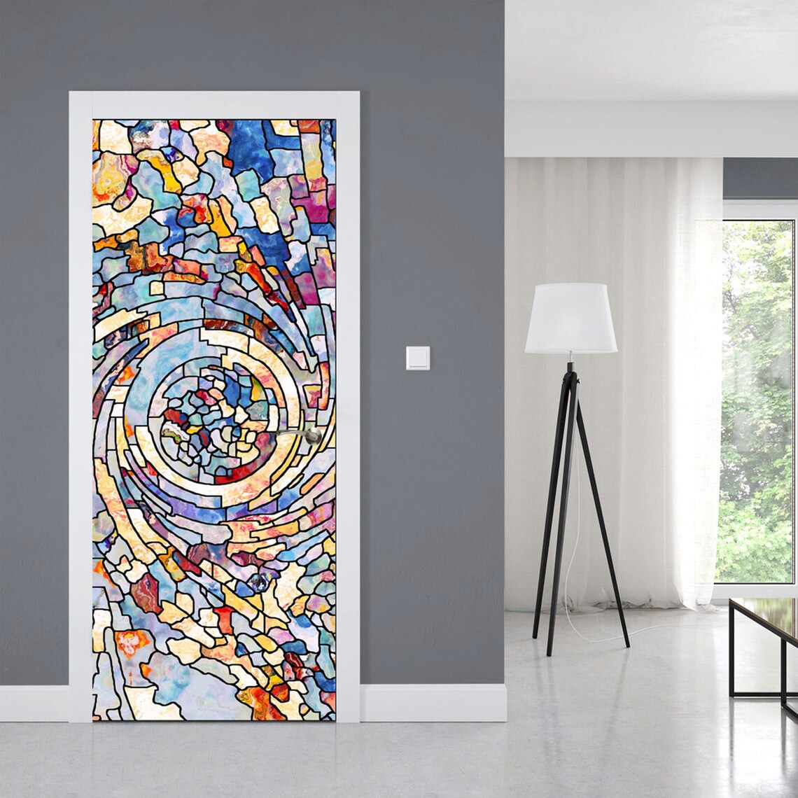 Selfadhesive Stained Glass Door Window Sticker Door Mural Etsy Canada