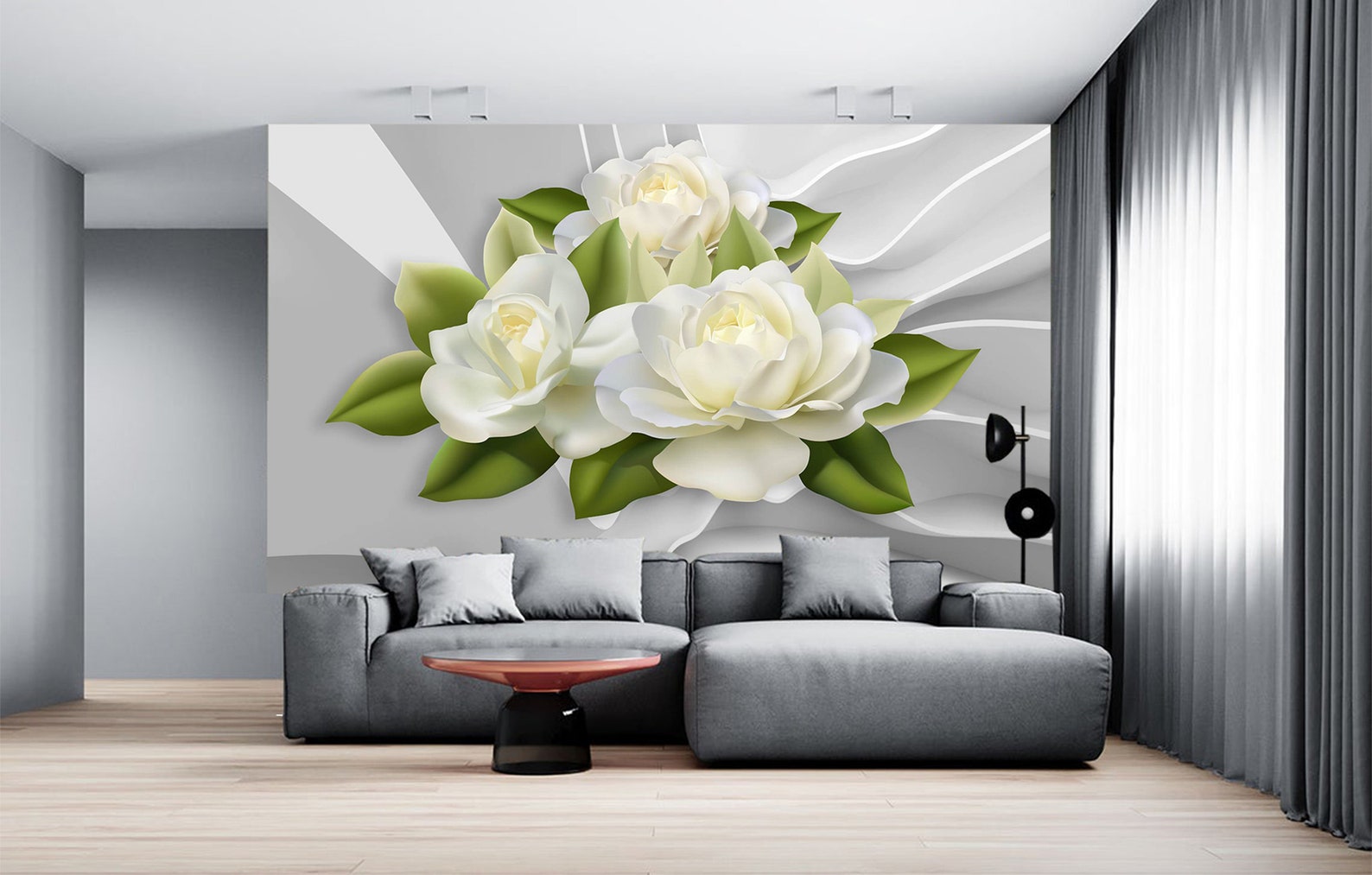 Floral Wallpaper 3D White Flower Wallpaper Blooming Flower | Etsy