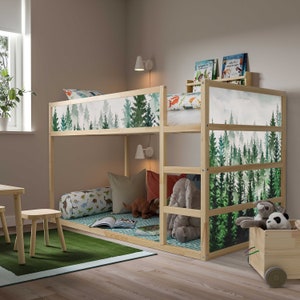 Wasserfarben Wald IKEA Kura Bett Aufkleber, Aufkleber für Kinder, Boho Aufkleber, Ikea Etagenbett Aufkleber, Vinyl zum Schälen und Aufkleben