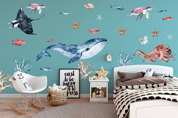 Aquarell Fische Wandtattoo Wale und Schildkröten Dekor für Kinderzimmer  Quallen und Korallen Kinderzimmer Dekor Marine Thema - Etsy Österreich