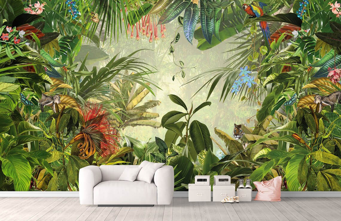 Jungle photo wallpaper Removable Tropical Rainforest Plants Etsy