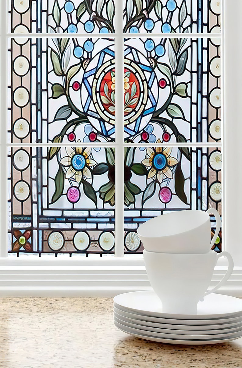 Colorful Stained Glass Window Film Mosaic Stain Glass Self Etsy