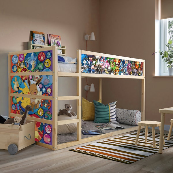Pokemon IKEA Kura Bed Decal, Nursery Ikea Decal , Anime Ikea bunk bed, Wrap for kura bed for Kids