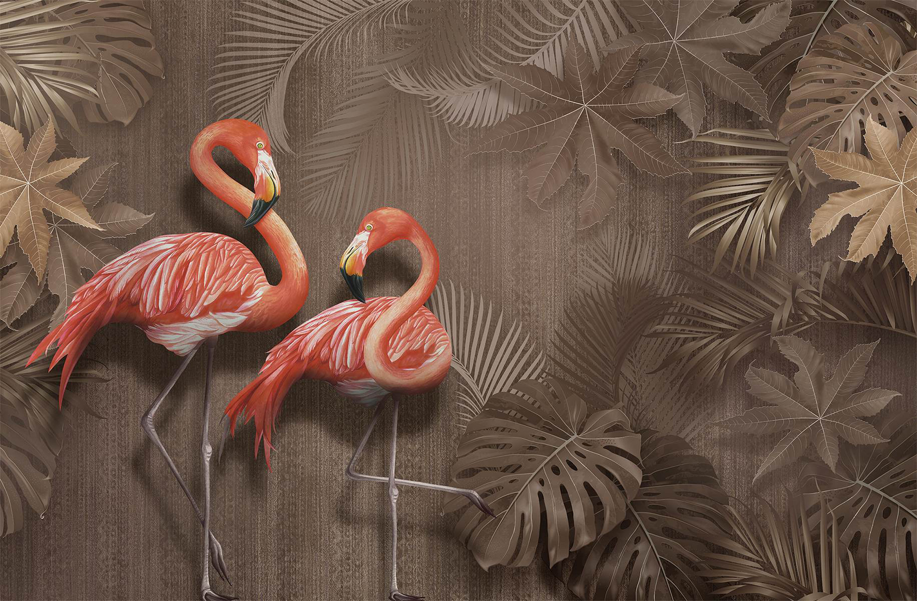 Pink Flamingos wallpaper Removable Tropical Plants wallpaper Etsy