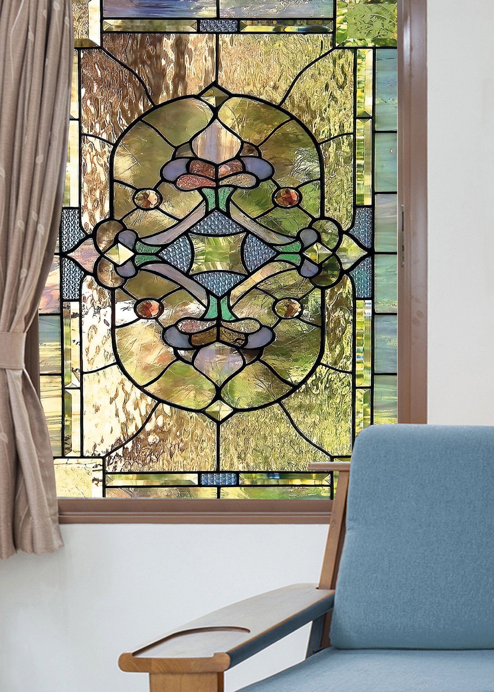 Geometrical Stained Glass Window Covering Frosted Privacy Etsy