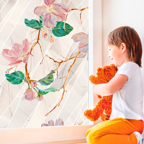 Floral Stained Glass Window Film Stain Glass Self Adhesive Etsy