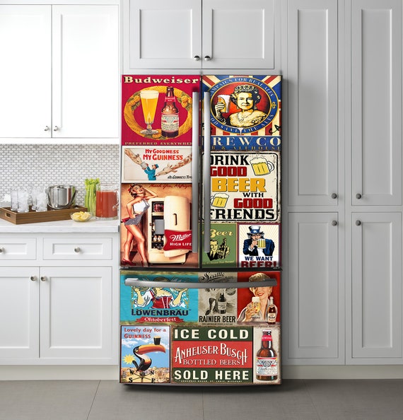 Retro Bier Kühlschrank Wrap Vintage Etiketten Tür Wandbild, Kühlschrank  Aufkleber Seite an Seite Retro-Stil, Kühlschrank Haut, Geschenkidee,  individuell jede Größe - .de