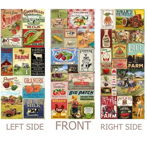Retro Farm Labels Fridge Wrap, Vintage Food Signs Door Mural, Side by ...