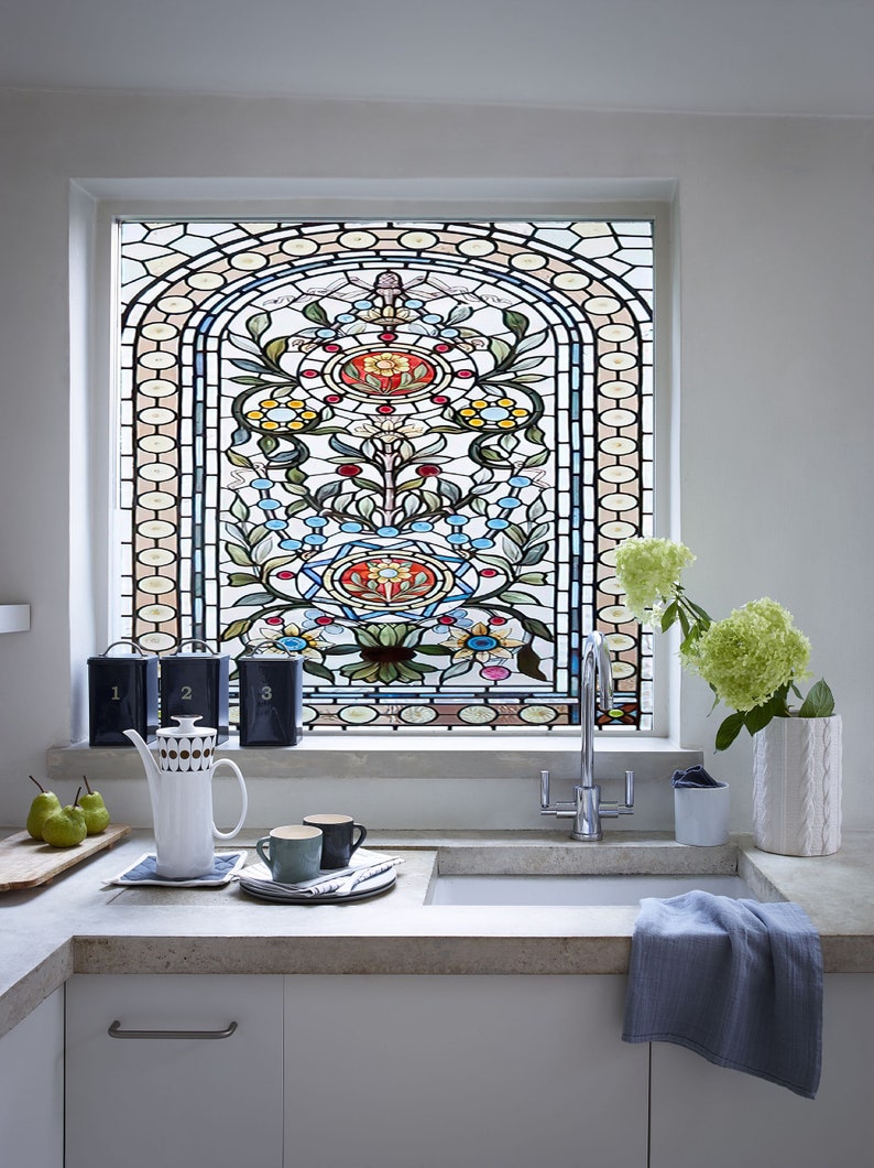 Colorful Mosaic Stained Glass Window Privacy Film Abstract Etsy