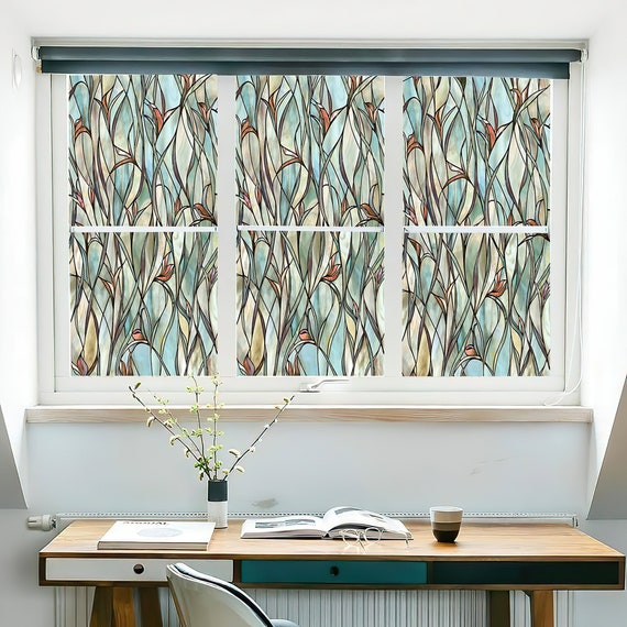 Colorful Stained Glass Window Film Abstract Leaves Stain Glass Etsy
