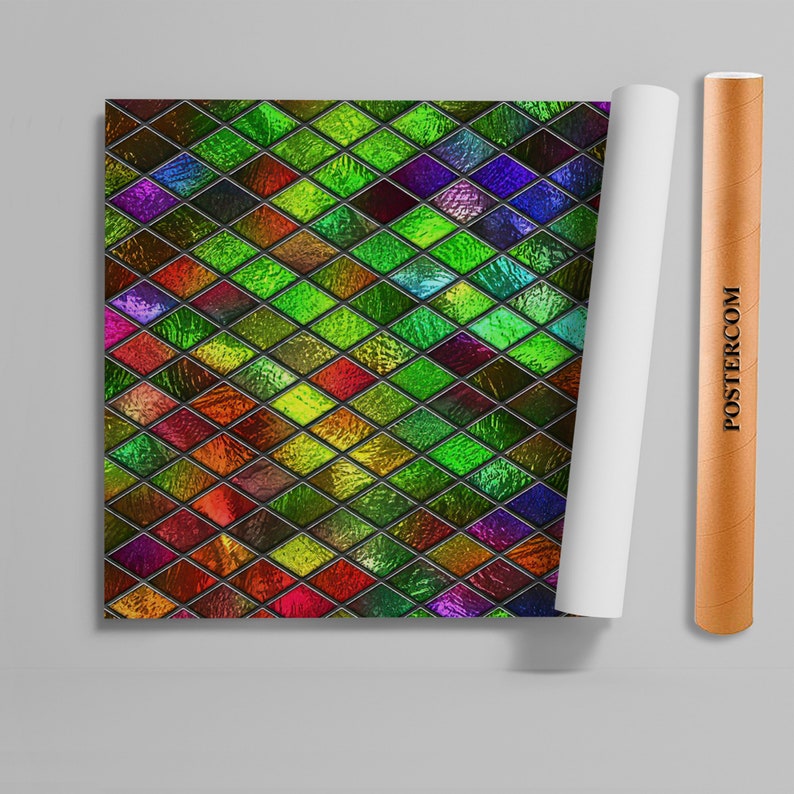 Colorful Retro Rhombus Stained Glass Window Covering Etsy