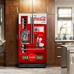 Retro Style Soda Vending Machine Fridge Decal, Red Vintage Door Mural ...