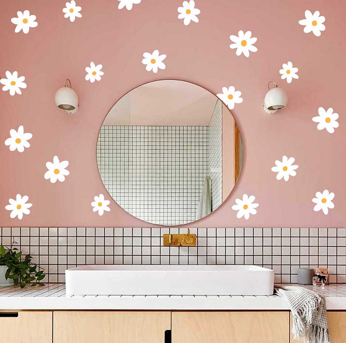 Daisy Wall Decals Floral Nursery Decor Flower Wall Stickers Etsy