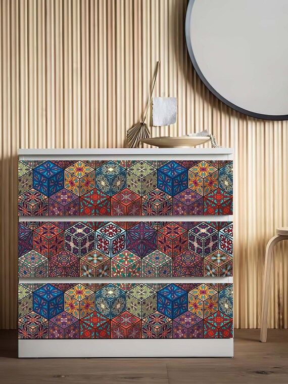 Mosaico colorato piastrelle Ikea Malm Dresser Decal, adesivo in