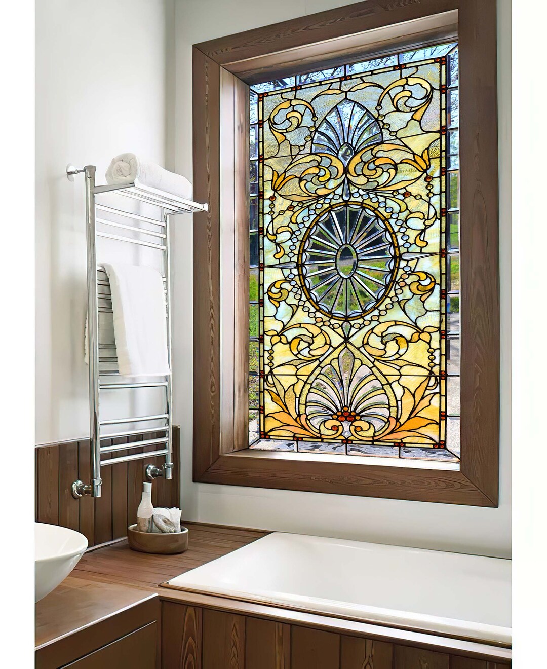 Geometrical Stained Glass Window Privacy Film, Abstract Colorful Window