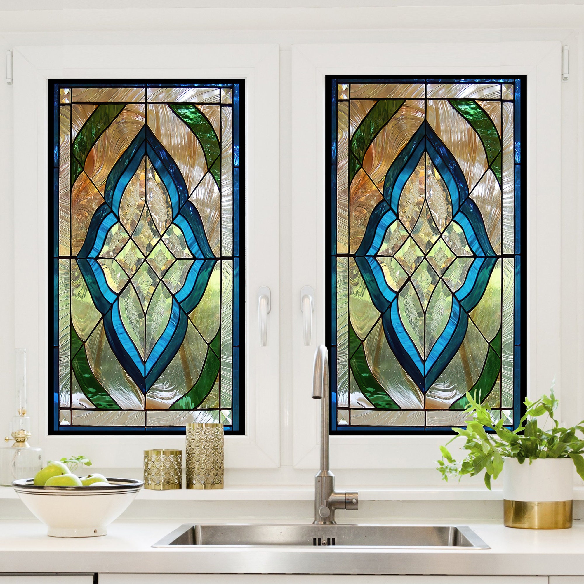 Tiffany Style Buntglas-Fensterfolie, geometrische mattierte