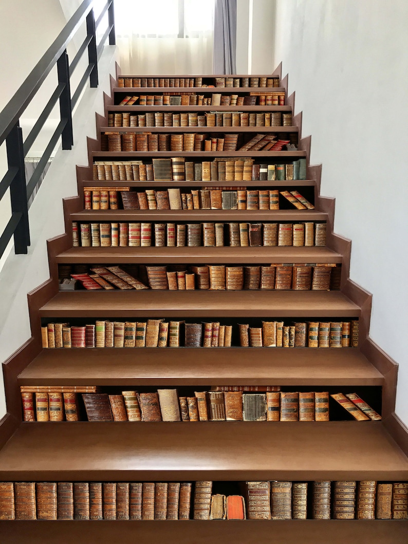 Old Books Stair Riser Decal Book Spine Stair Riser Decals Etsy