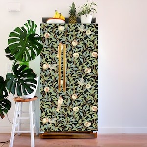 Dark Botanical Refrigerator Wrap, Vintage Farmhouse Fridge Wrap, Retro ...