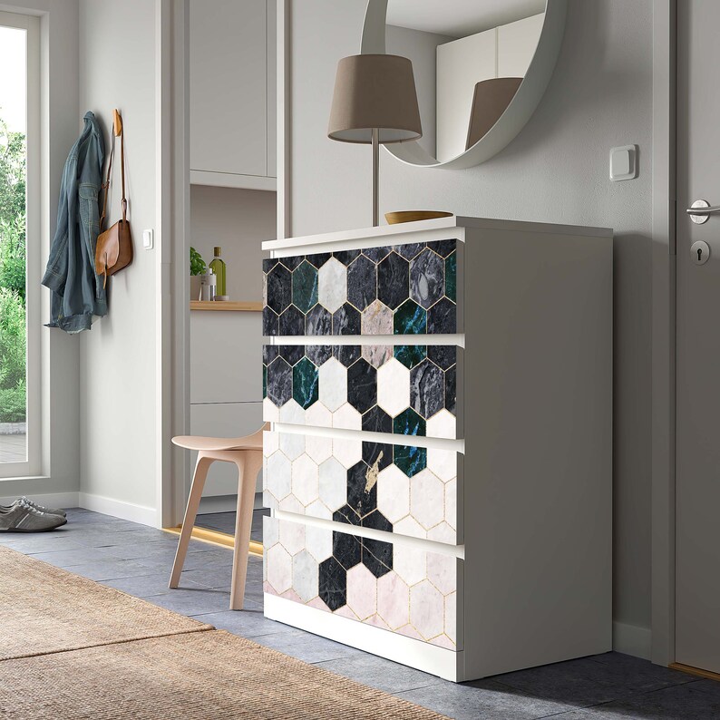 Geometrical Marble Texture Ikea Malm Dresser Decal Abstract Etsy