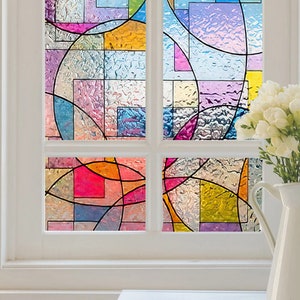 Geometrical Stained Glass Window Film Colorful Mosaic Stain Glass Self Adhesive Vinyl Privacy Rainbow colors Film Sticker Home Decor