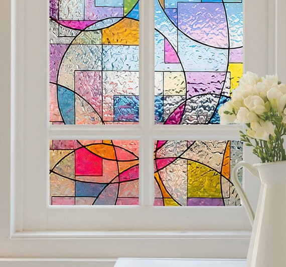 Rainbow 3D Window Film Privacy Decorative Non-adhesive Stained Glass  Sticker