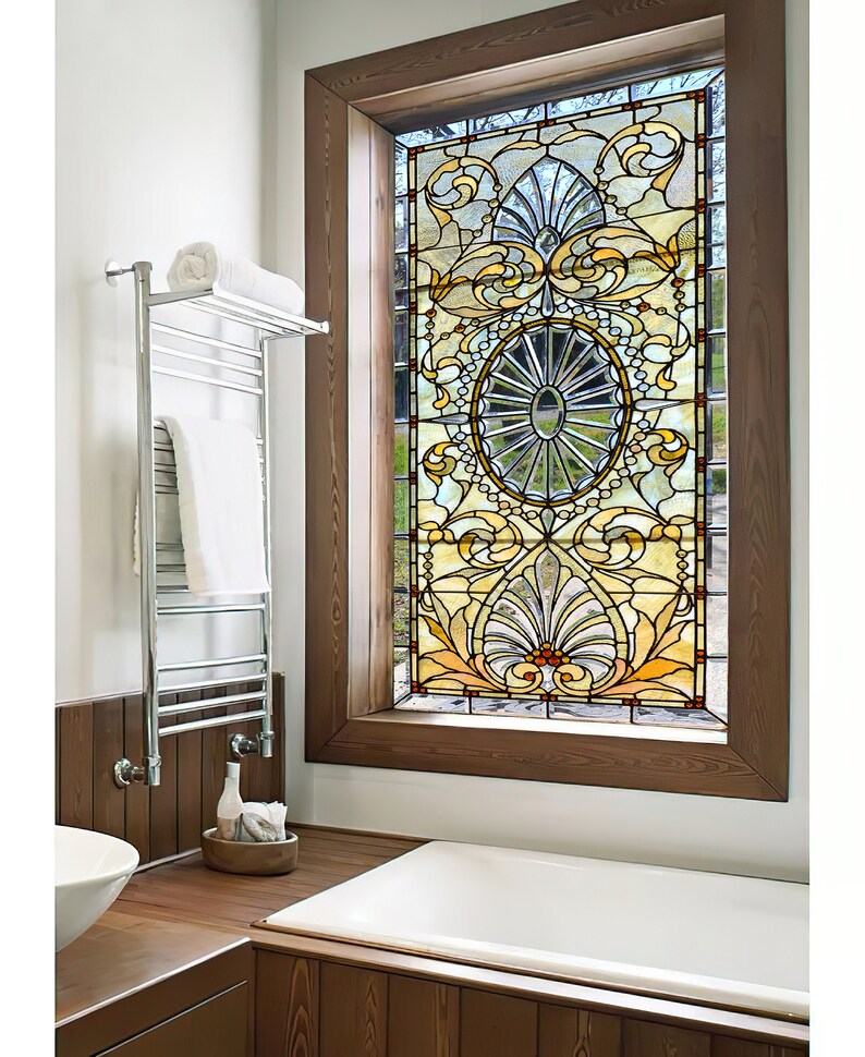 Geometrical Stained Glass Window Privacy Film Abstract Etsy