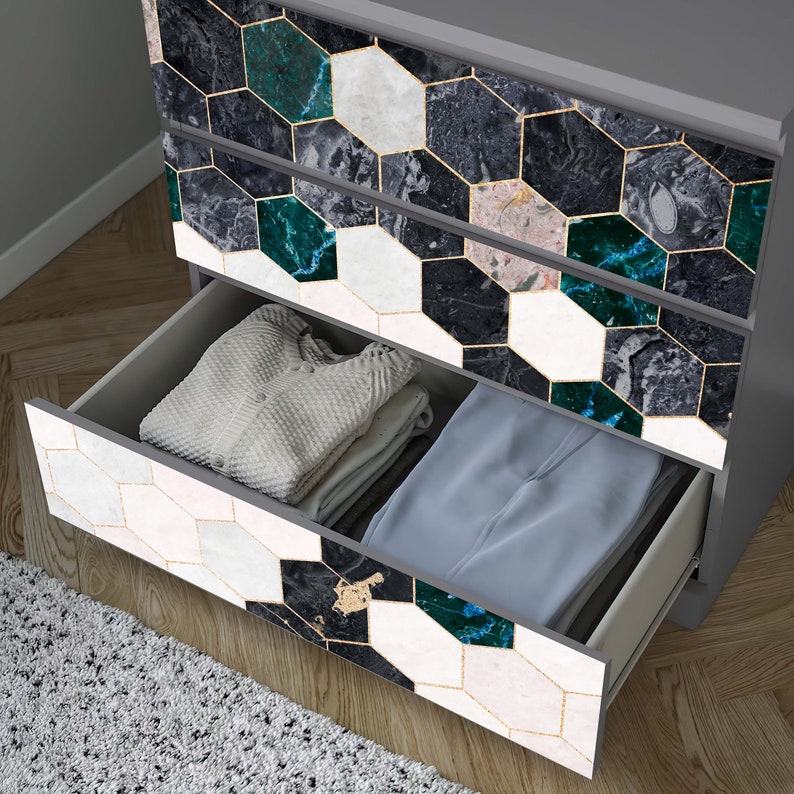 Geometrical Marble Texture Ikea Malm Dresser Decal Abstract Etsy