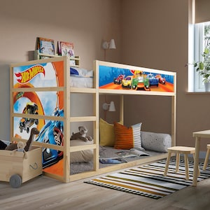 IKEA Kura bed sticker cartoon auto's, kinderkamer IKEA sticker voor jongens, wielen thema Ikea stapelbed, wrap voor kura bed, verwijderbare sticker