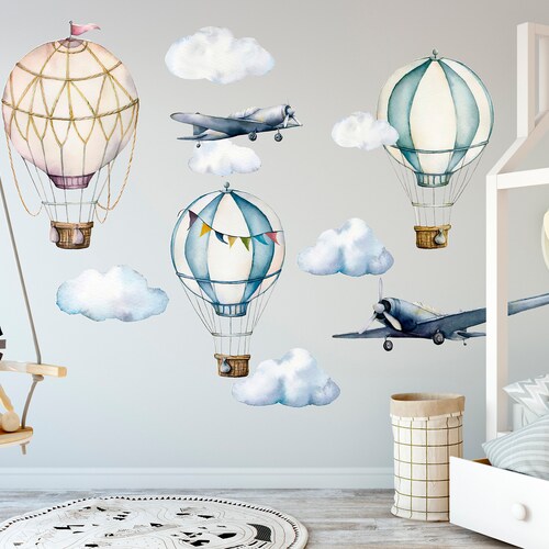 Hot Air Balloons Wall Decal Retro Airship Nursery Wall Decals Etsy
