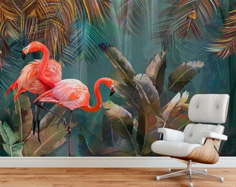 Tropical pink wall mural Flamingo wallpaper custom Printed Removable Self Adhesive paper by coloray Tropical pink wall mural Flamingo wallpaper custom Printed Removable Self Adhesive paper by coloray