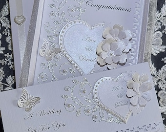 Personalised Wedding card with Optional Gift voucher/money Envelope. Boxed, A5 size