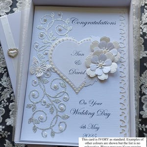 Handmade Luxury Personalised Wedding Day Card. Boxed/unboxed Optional Gift Voucher Envelope