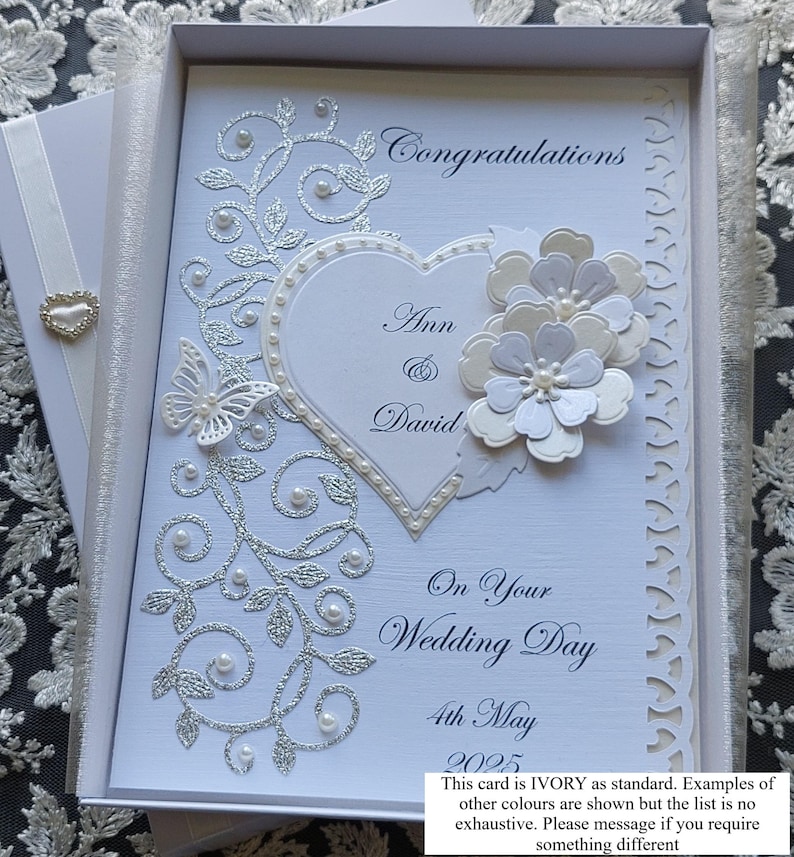 Handmade Luxury Personalised Wedding Day Card. Boxed/unboxed Optional