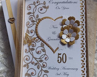 Golden Wedding Anniversary Card 50th, 25th, 40th, Handmade Personalised A5