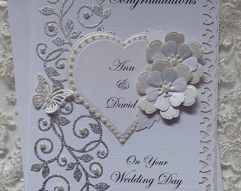 Wedding Card. Boxed/unboxed Optional Gift Voucher Envelope personalised A5 size