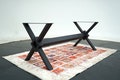 Industrial Black Metal Table Base with Center Beam