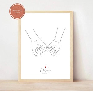 Póster personalizado de pareja abstracta minimalista cogidos de la mano, digital o impreso tamaño A4