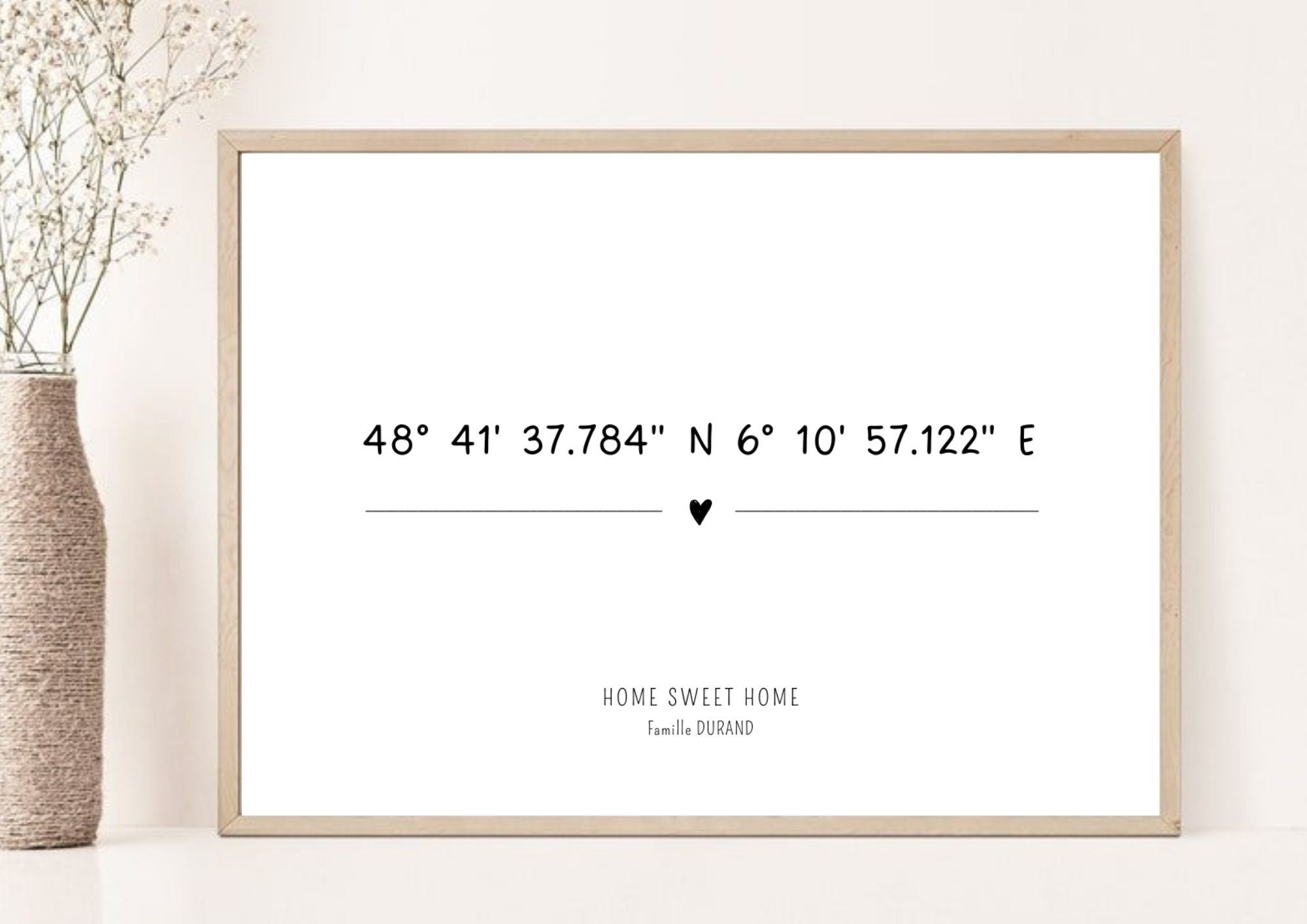 Affiche Minimaliste Coordonnées Gps Famille Enfants Lieu Géographique Mariage