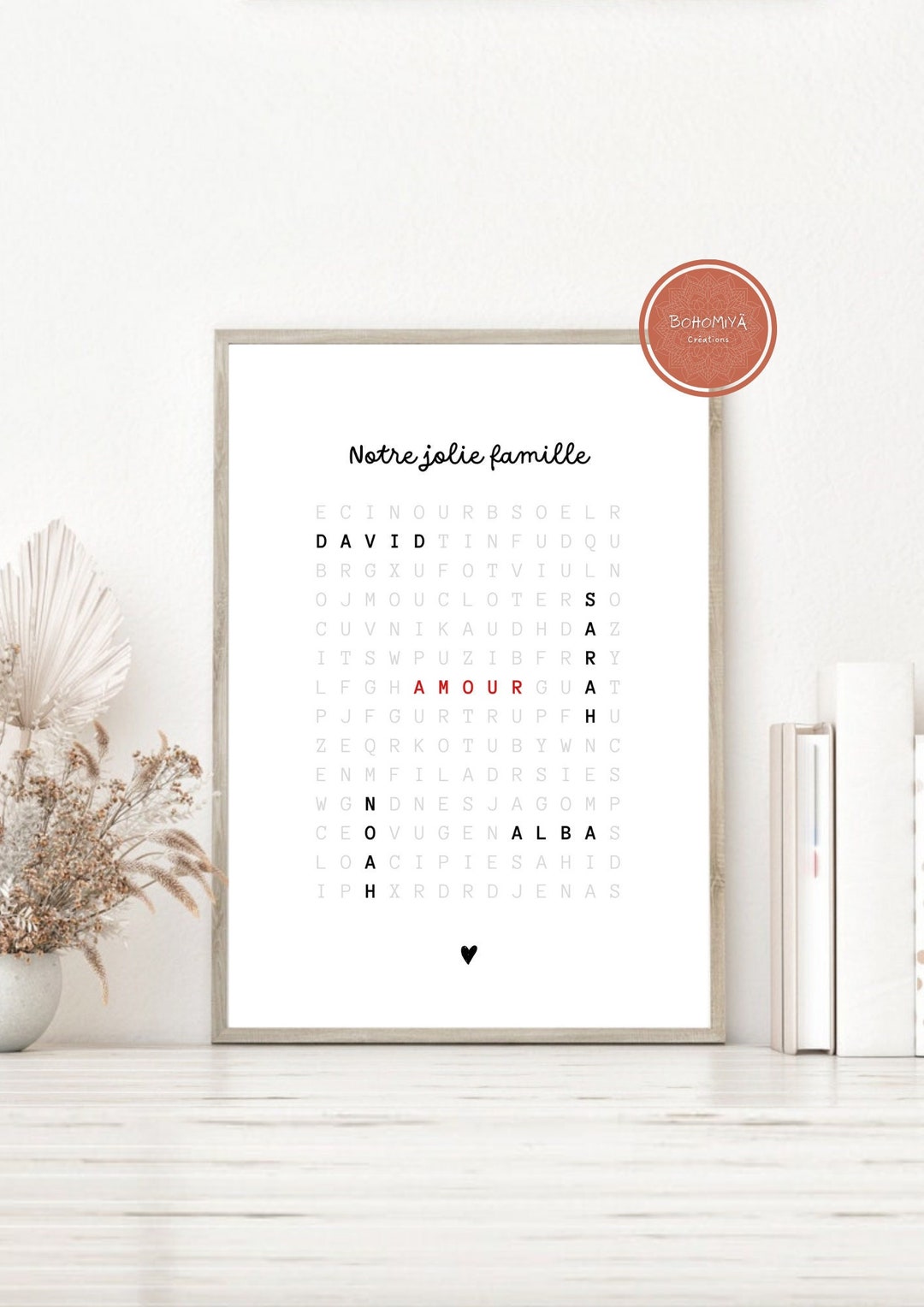 Toile Personnalisée Famille Scrabble - Avec Prénoms Et Empreintes, Plusieurs Tailles, Cadre En Pin, Impression Haute Qualité Résistante Aux UV - 4