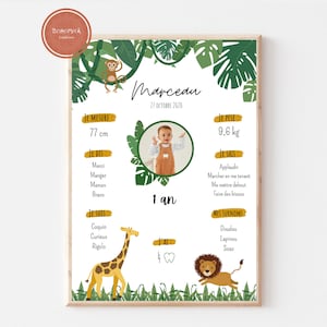 Póster de decoración de cumpleaños para bebé con temática de safari, formato A4