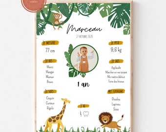 Safari theme baby birthday decoration poster, A4 format