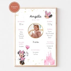 Póster de decoración de cumpleaños para bebé con temática de Minnie, formato A4