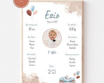 Póster de decoración de cumpleaños con temática de coches antiguos para bebé, formato A4