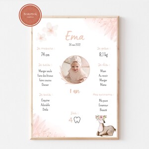 Póster de decoración de cumpleaños para bebé, temática de ciervos, formato A4