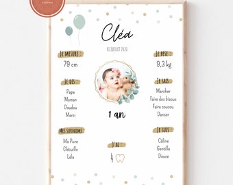Birthday decoration poster for baby Confetti theme, A4 format