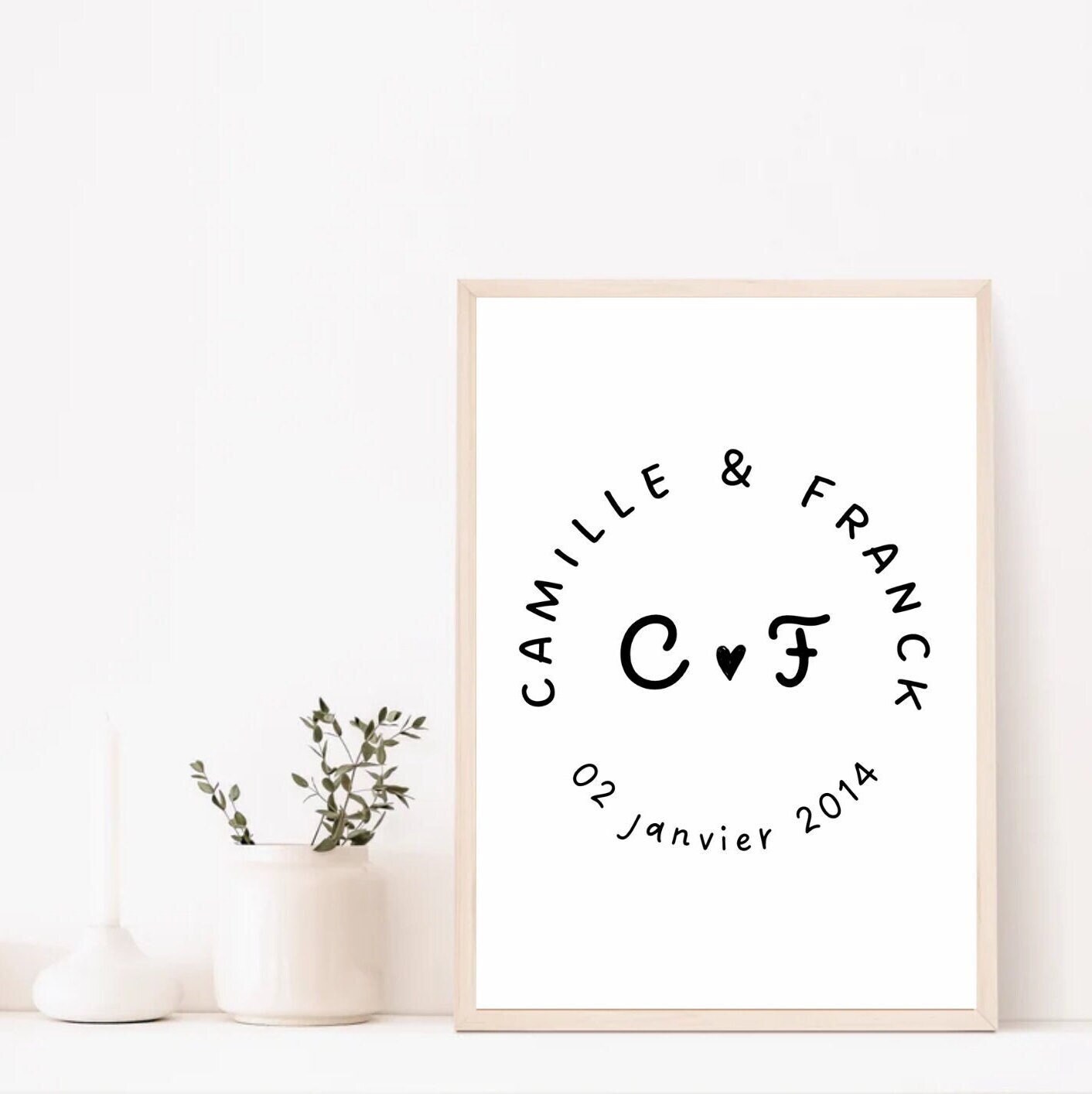 Affiche Couple Personnalisée Prénoms - Initiales Date