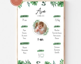 Affiche anniversaire décoration pour bébé thème Jungle, format A4