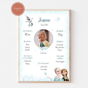 Póster decorativo de cumpleaños para bebé o niño, temática Frozen, formato A4